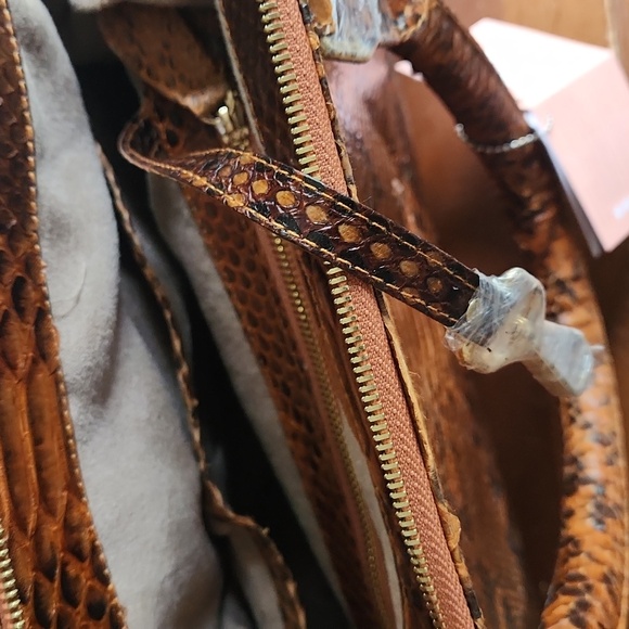 Grand Pelle Genuine Indonesian Python Satchel w/ Crossbody Strap, Natural Brown - Picture 13 of 14